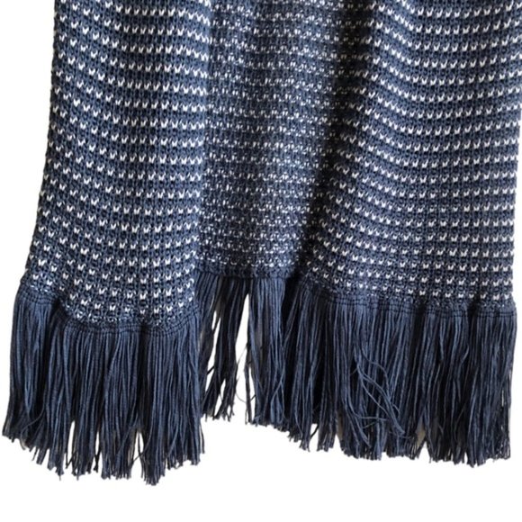 Iperico Cardigan Open Front Sleeveless Long Knit Fringe Blue White - Picture 3 of 8